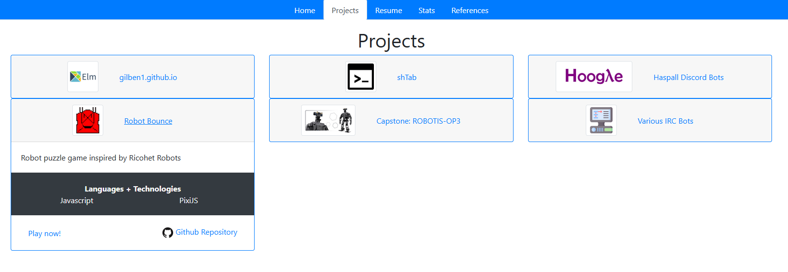 Fig. 2 - Projects Page